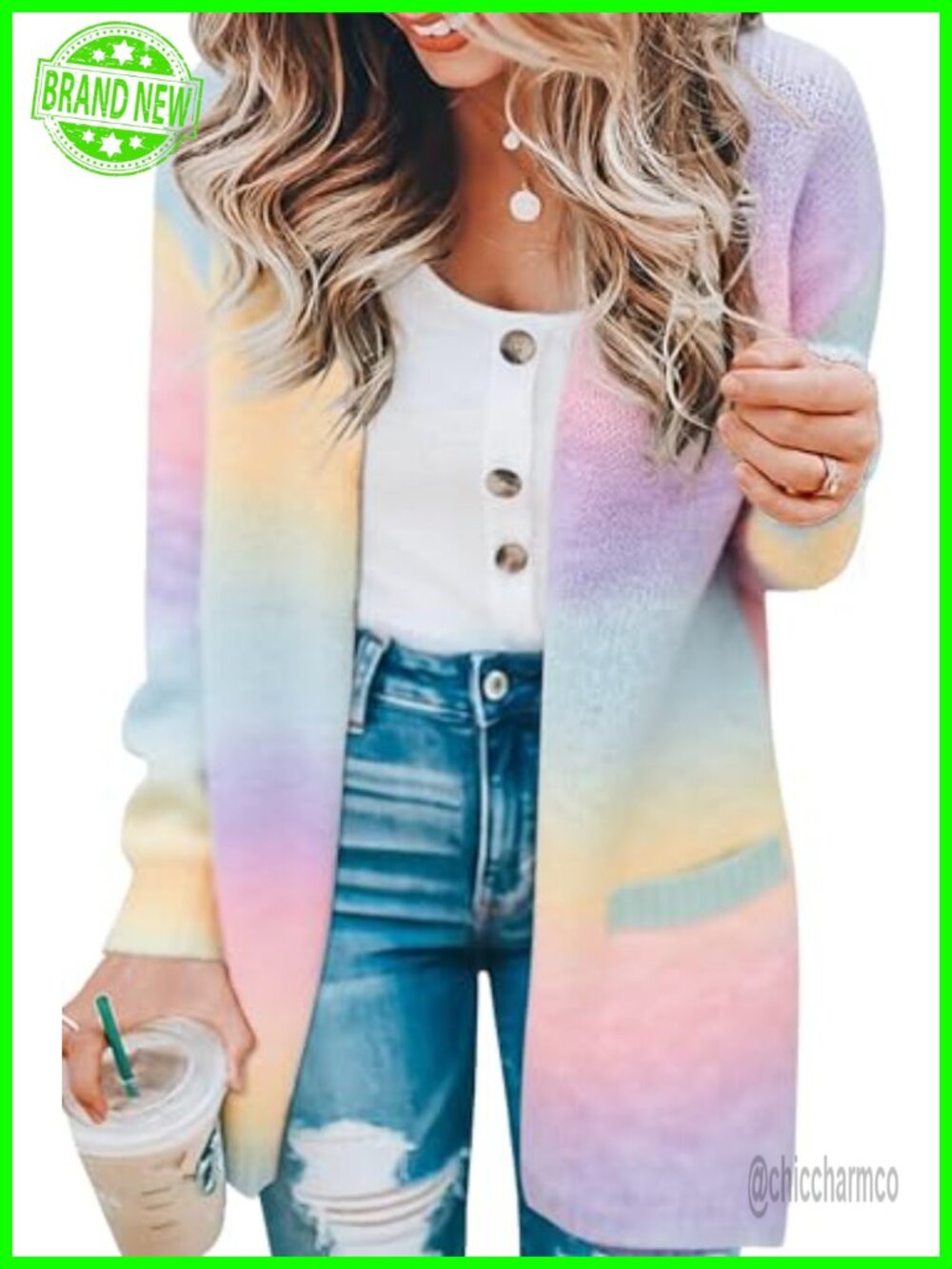 ECOWISH Knitted Long Sleeve Cardigan Sweater with Pockets
